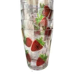 Novagratz Set of 4 NEW Strawberry Clear Acrylic Cups Summertime Poolside